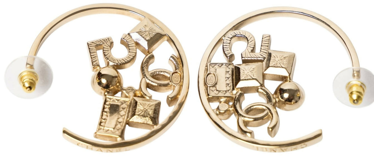 Chanel 2023 Multicolor Gold N 5 Timeless Large Hoop Earrings