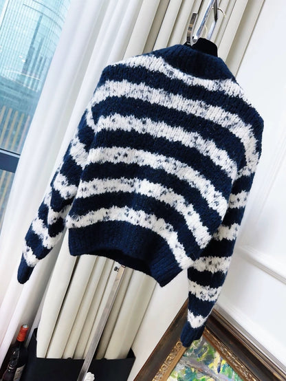 Chanel 21B blue and white knit striped sweater