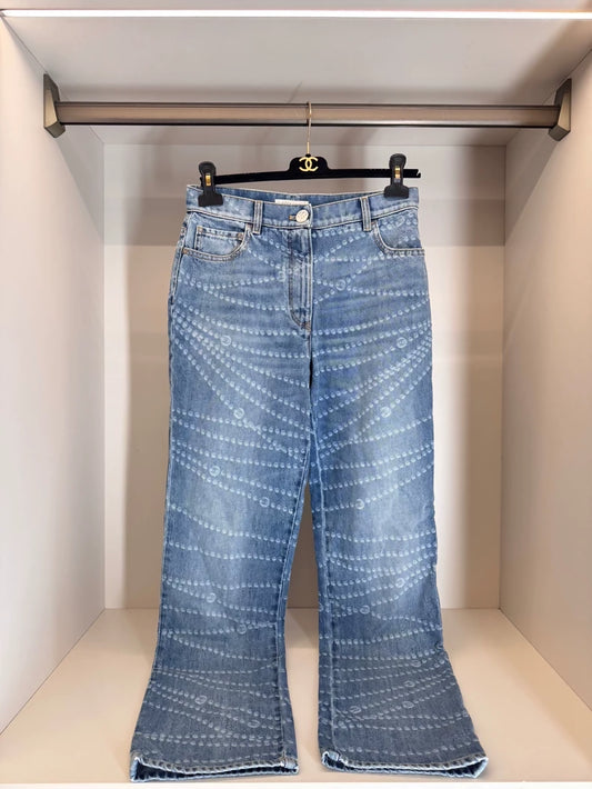 Chanel 25P blue pearl logo jeans