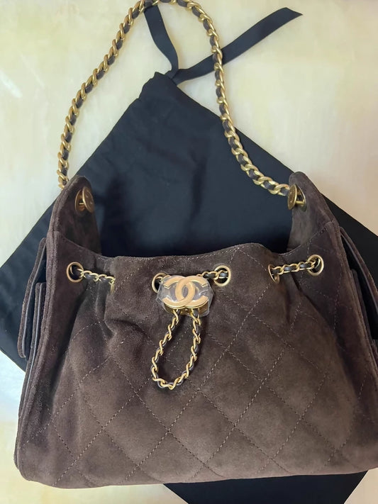Chanel 25 hobo mini shoulder bag in brown suede