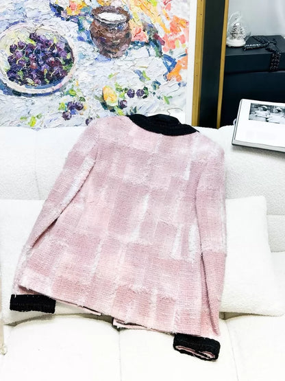 Chanel 22C pink black tweed jacket