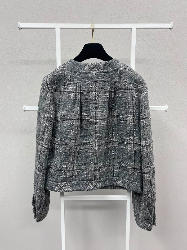 Chanel 19p black and gray ruffled tweed jacket