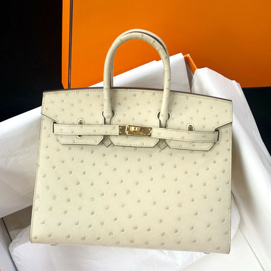 Hermès Birkin Sellier 25 Parchemin Ostrich with Gold Hardware