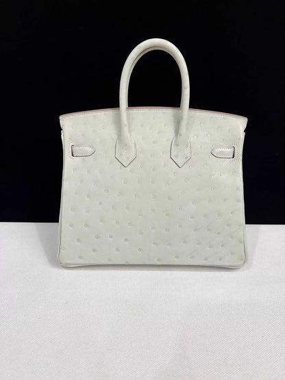 Hermes Birkin 25 Pearl Grey Gris Perle Ostrich Leather palladium hardware
