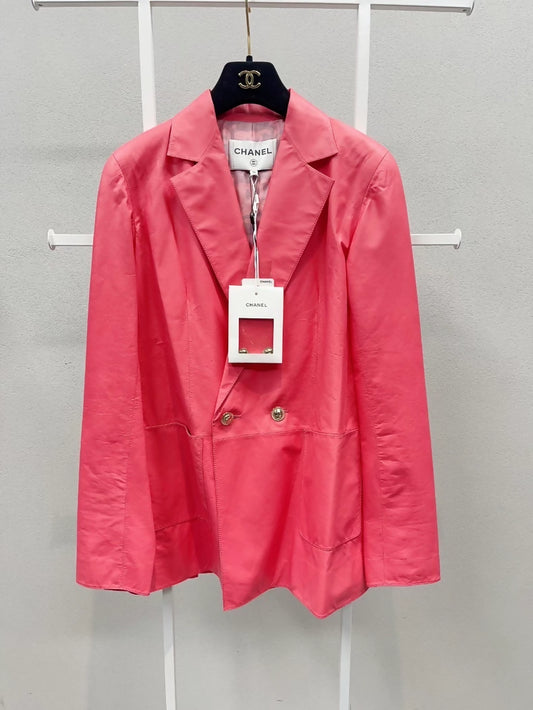 Chanel 21C blazer in coral red lambskin leather