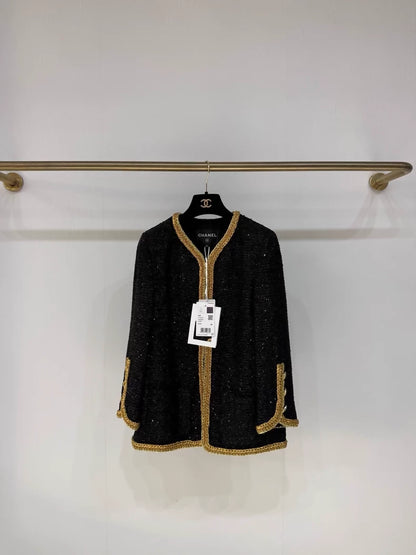 Chanel 22S sequined black and gold jacket
