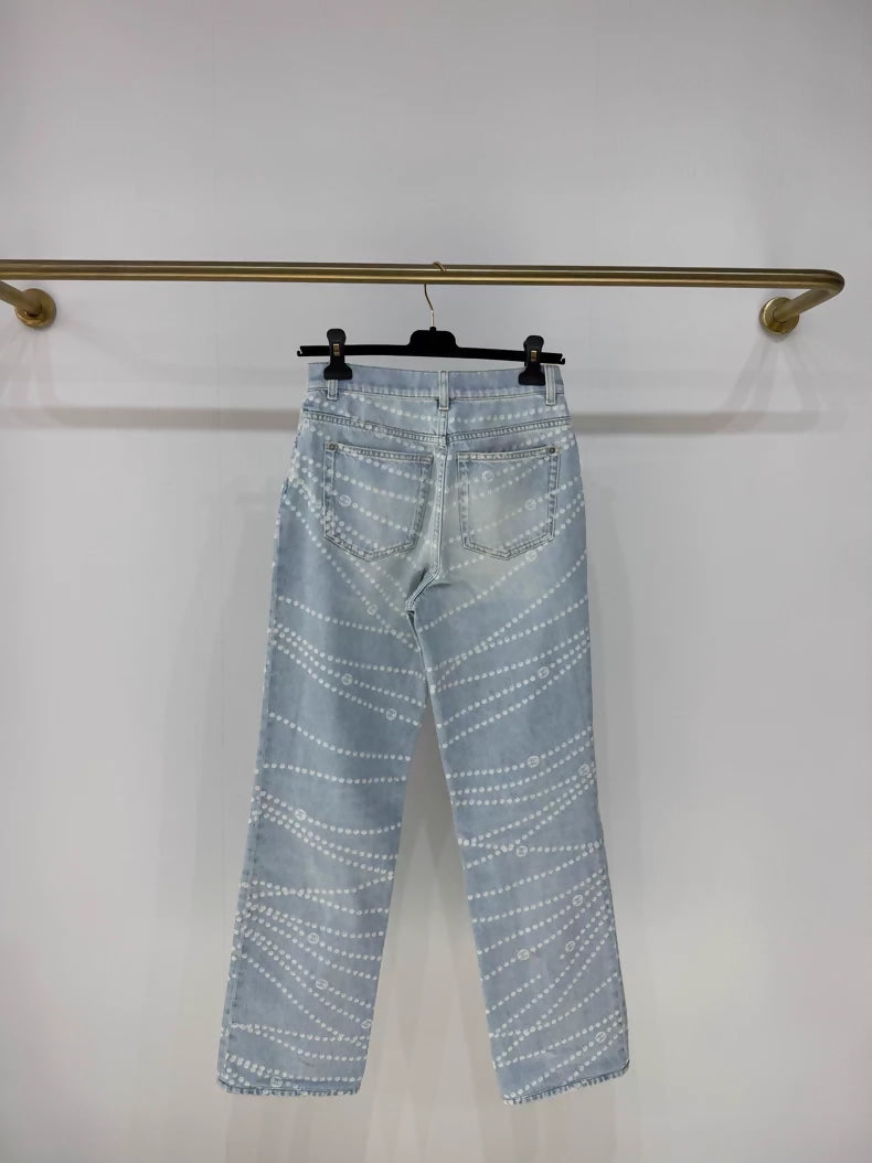 Chanel 25P straight leg pearl double C jeans