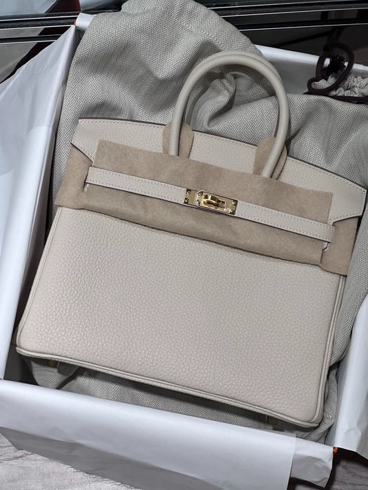 Hermes Birkin 25 craie Togo leather gold harwdare