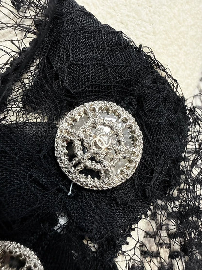 Chanel Black and White Lace Tweed Jacket