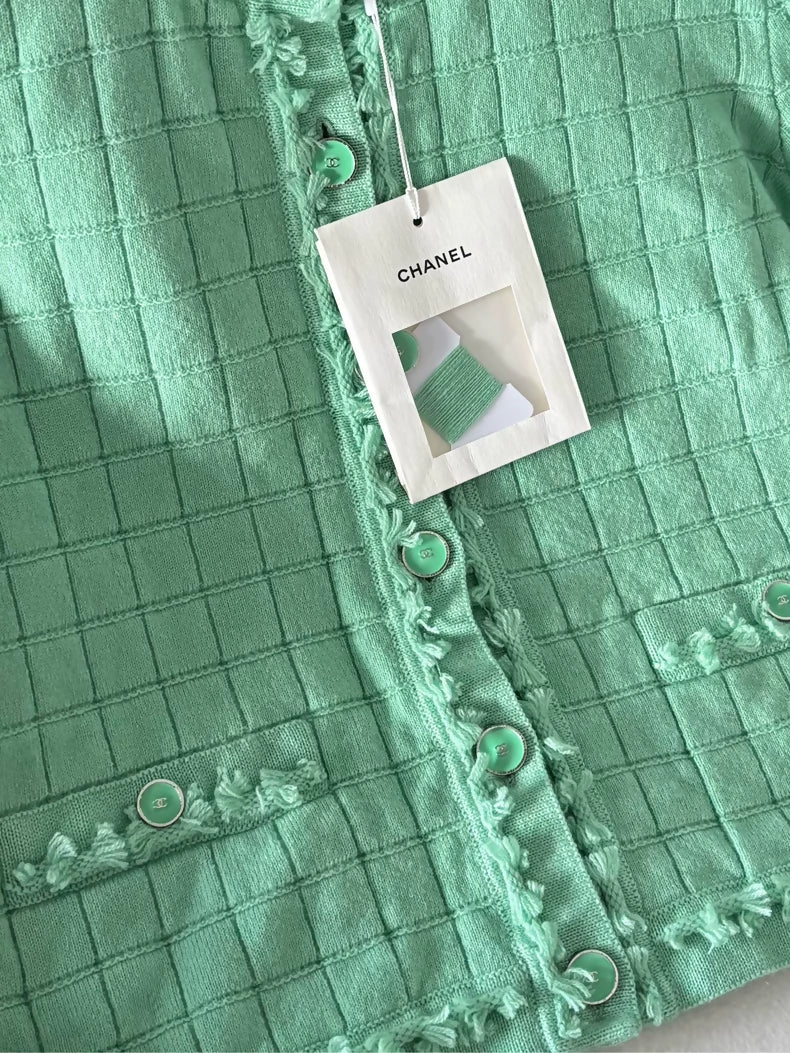 Chanel 26P Green Knit Cardigan