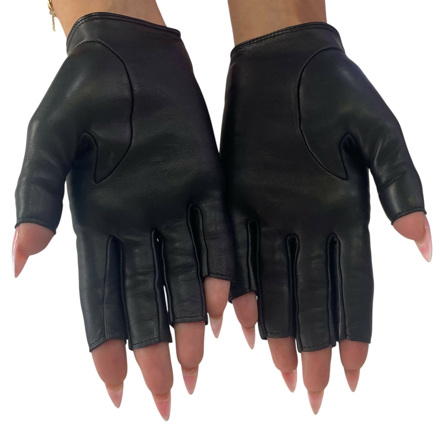 RARE New Chanel 11A Paris Byzance Black Leather Stones Gloves Size 7