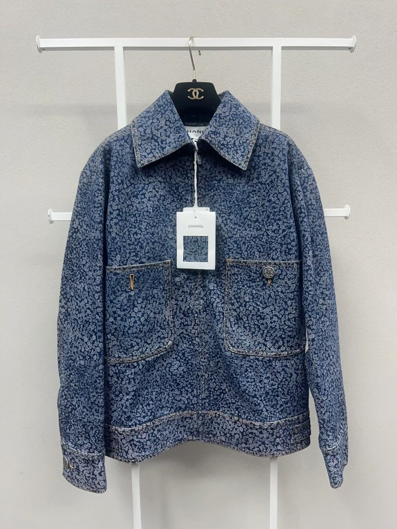 Chanel 21AW camellia print denim jacket