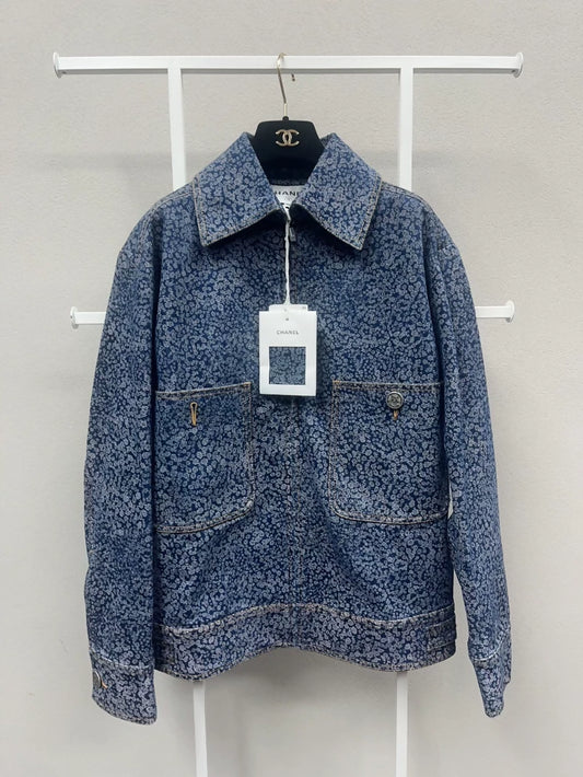 Chanel 21AW camellia print denim jacket