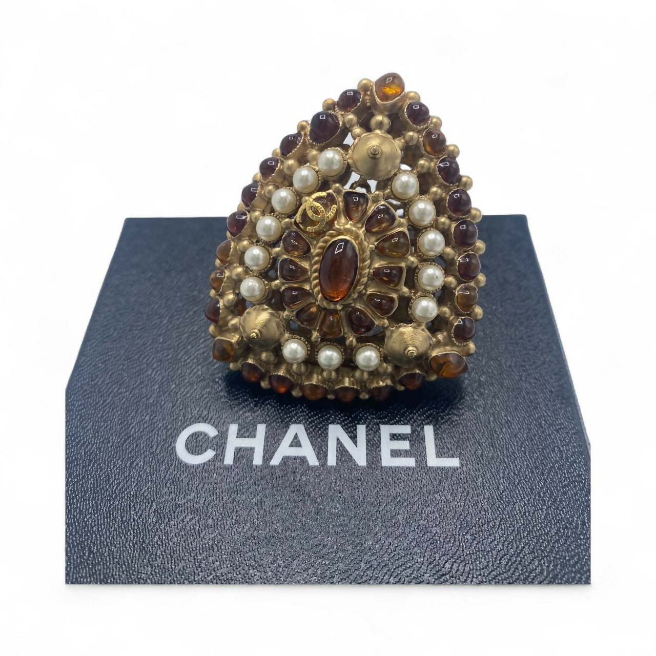 Rare XL 11C Saint Tropez Runway Statement Gold Gripoix Pearl Ring Size US 6 EU 52