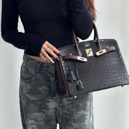 Hermès Birkin 30 Black & Purple Matte Crocodile leather with palladium Hardware