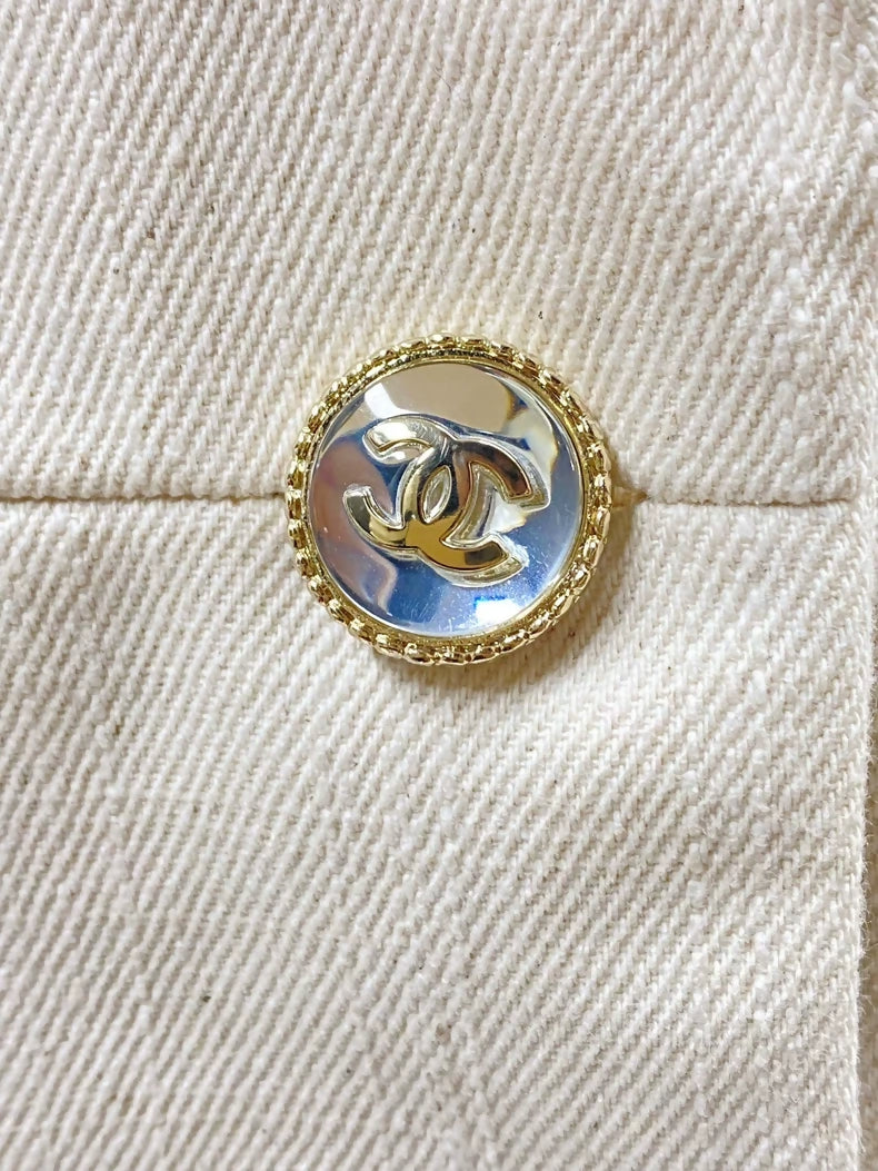 Chanel 21S off-white and black denim jacket