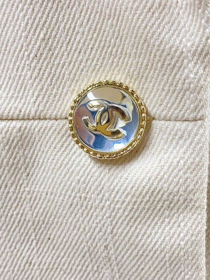 Chanel 21S off-white and black denim jacket
