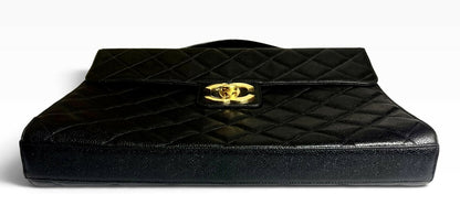 Chanel XL Jumbo Black Caviar Quilted Classic Briefcase Bag 24K Gold hardware
