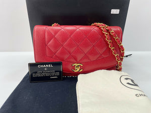 Chanel Vintage 91-94 Caviar Leather Red Diana Flap Bag