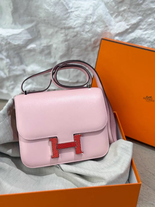 Hermes Constance 19 Sakura Pink TAD leather with pink Lizard leather hardware