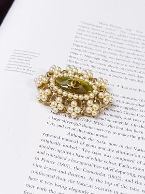 Chanel 16K Gold Pearl Iridescent Double C Brooch