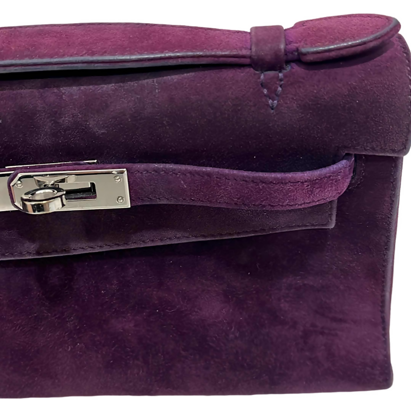 Hermes vintage Kelly pochette suede in purple stamp square H