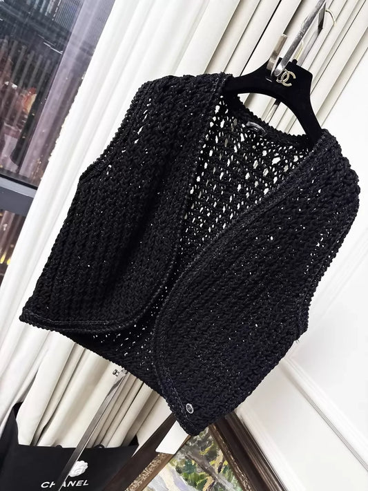 Chanel 22s black embroidered sequined knit vest