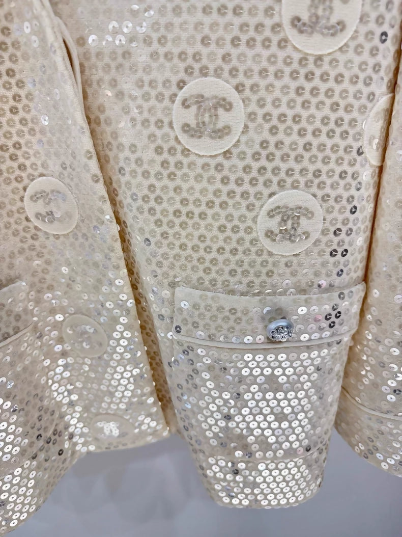 Chanel 23S ecru double-C sequined suit jacket