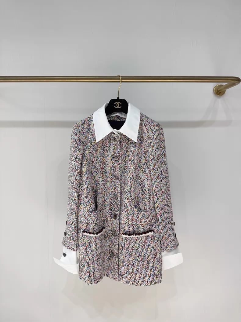 Chanel 25C  Tweed Colorful Sequined Shirt Sleeve Jacket