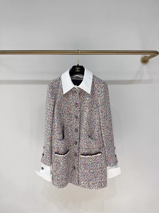 Chanel 25C  Tweed Colorful Sequined Shirt Sleeve Jacket