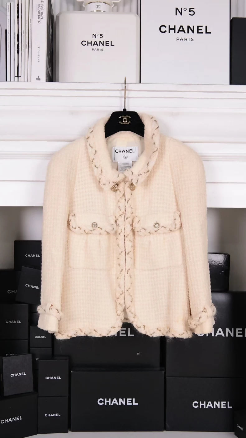 Chanel 07A Beige Tweed Jacket and Skirt Set