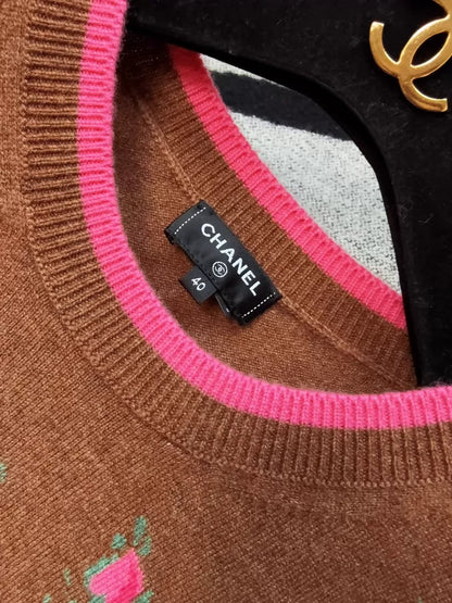 Chanel 22k Caramel Brown Floral Knit Sweater