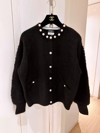 Chanel Black Pearl-Button Cashmere Cardigan