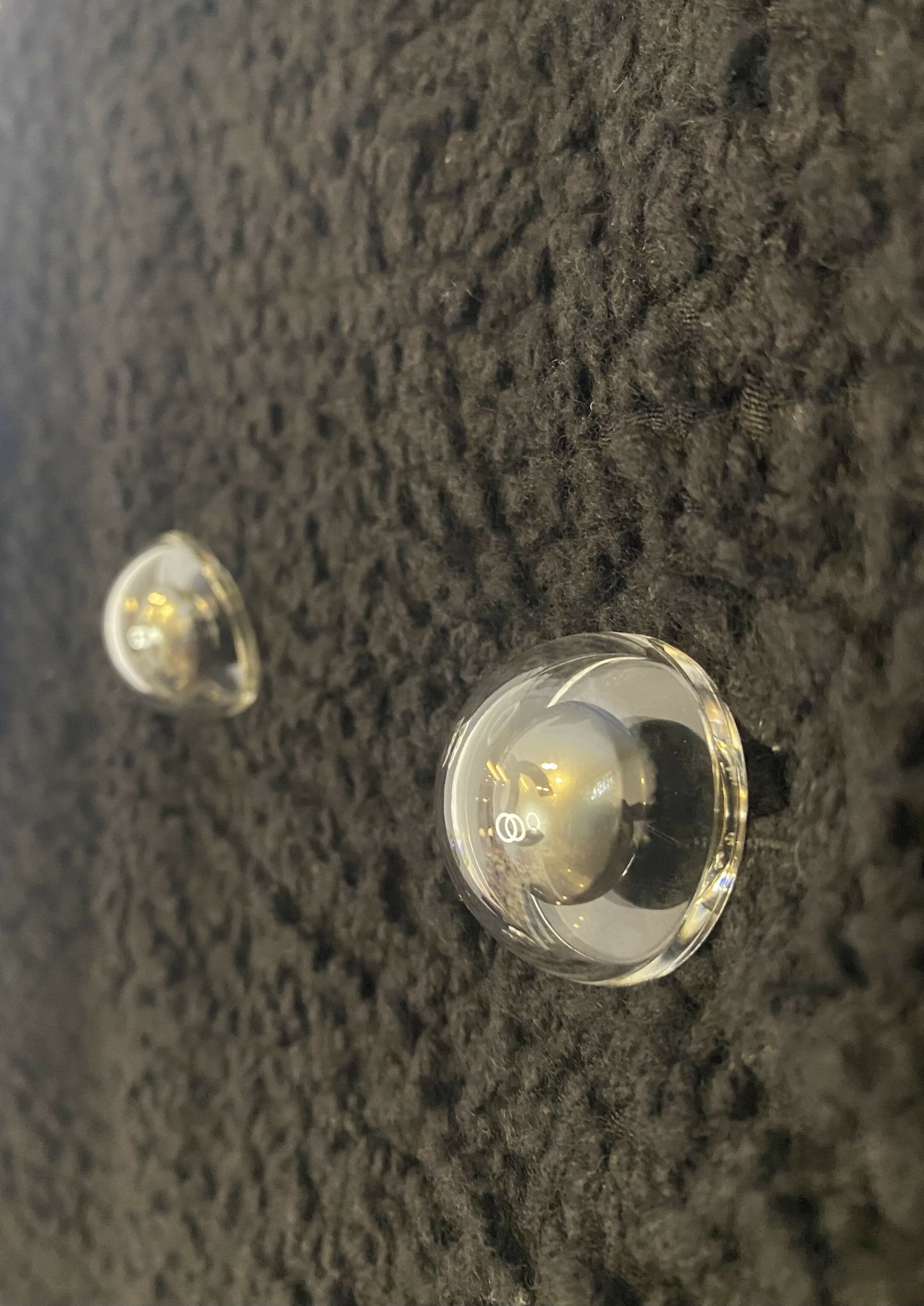 Chanel 17A Space Station Black Boucle Wool Double Breast Long Wool Coat FR 38