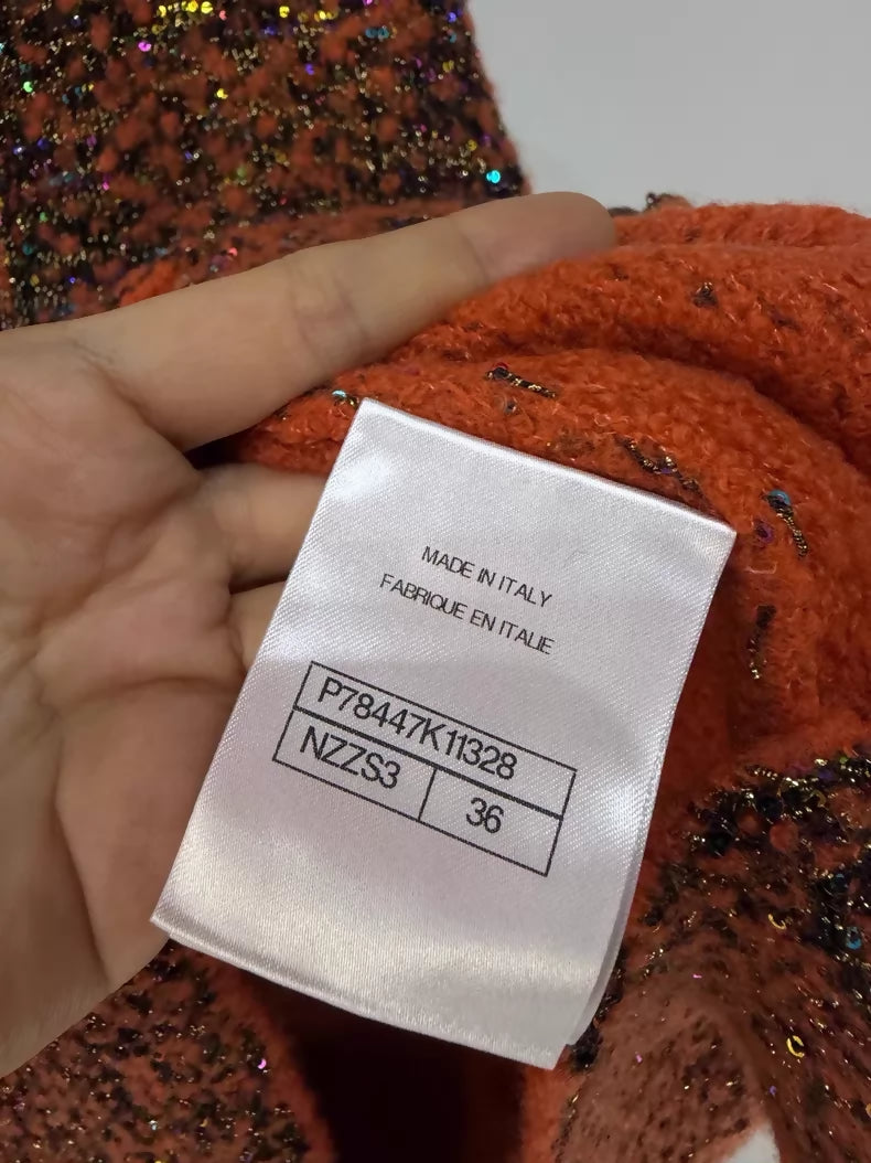 Chanel 24K orange-yellow knit cardigan