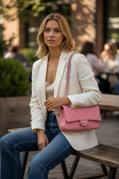 Chanel 14A Supermarket Pink Jersey Medium Classic Timeless Double Flap Bag