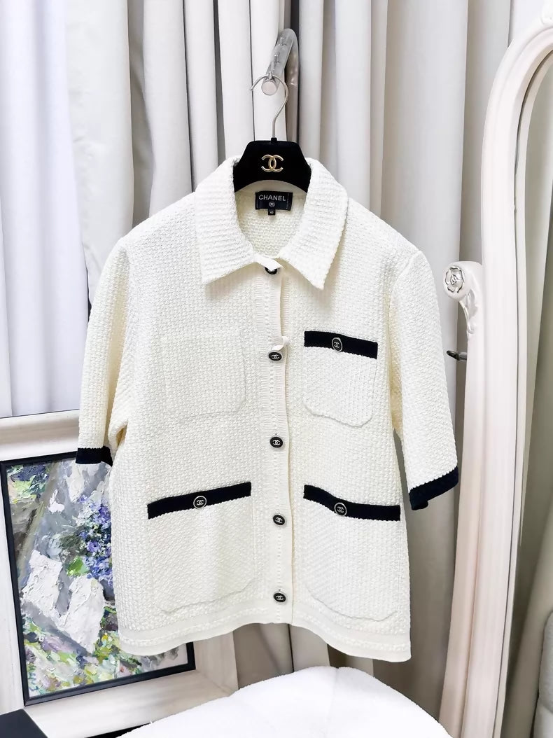 Chanel 24p ecru knit cardigan