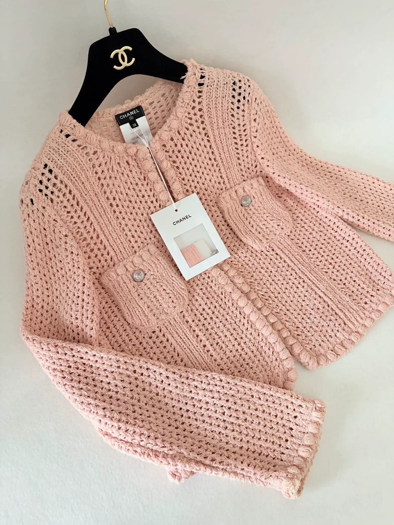 Chanel 17C nude pink knit cardigan