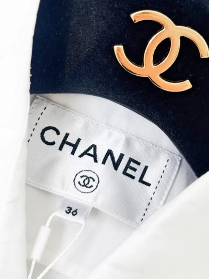 Chanel 19S Black CC print white shirt
