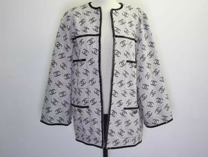 Chanel 2022 Cotton Grey & Black CC Logo Jacket Size 38