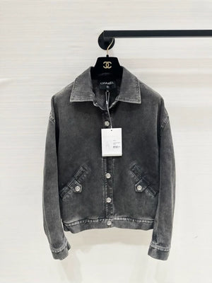 Chanel's popular black and grey denim jacket with logo detailing