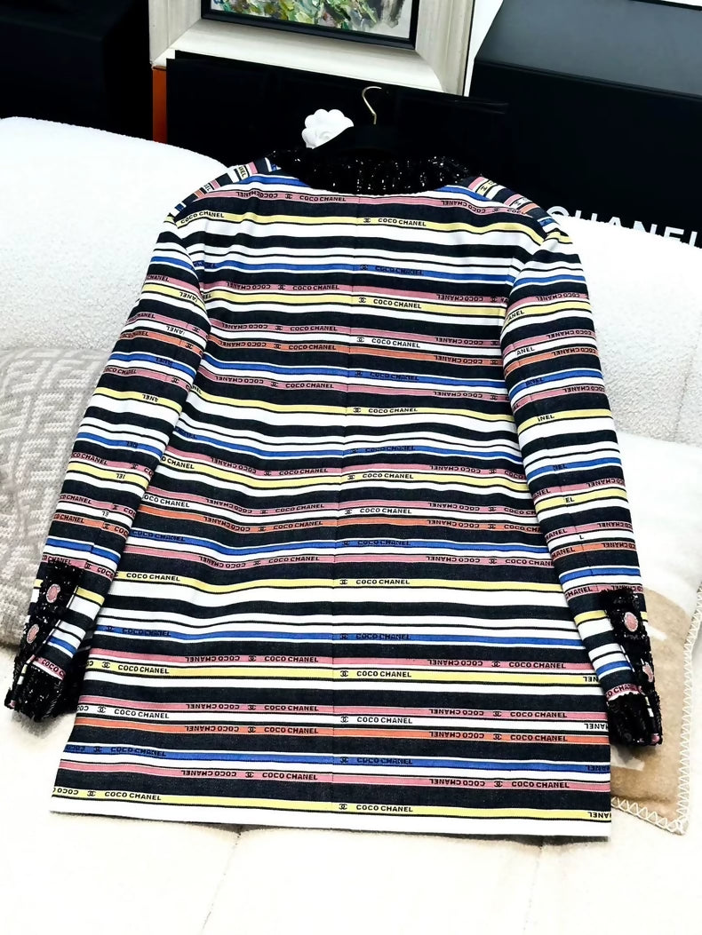 Chanel 22SS Multicolor stripes sequinned dress