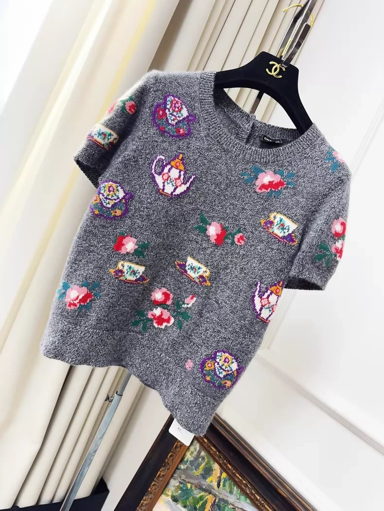 Chanel 24A  Teacup and Teapot Gray Top
