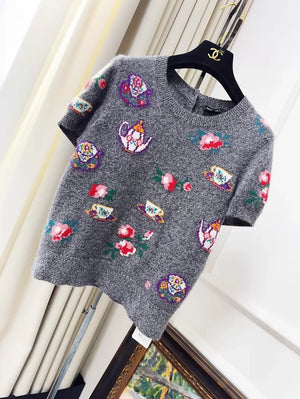 Chanel 24A  Teacup and Teapot Gray Top