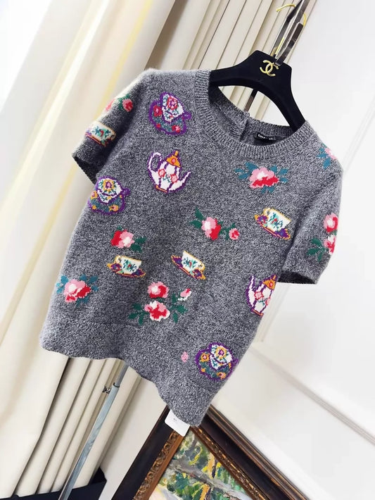 Chanel 24A  Teacup and Teapot Gray Top