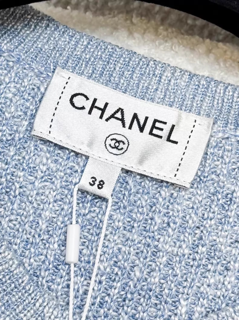 Chanel 23P Blue Linen Knit Cardigan