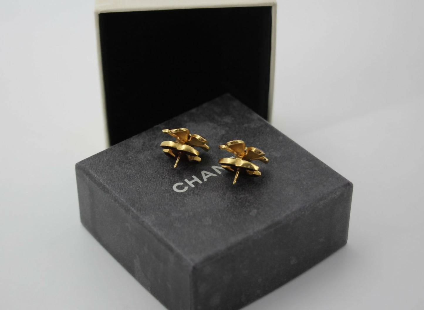 Chanel Vintage 03P Enamel Gold and Red Floral Stacked Stud Earrings