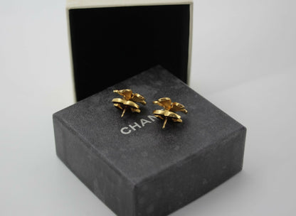Chanel Vintage 03P Enamel Gold and Red Floral Stacked Stud Earrings