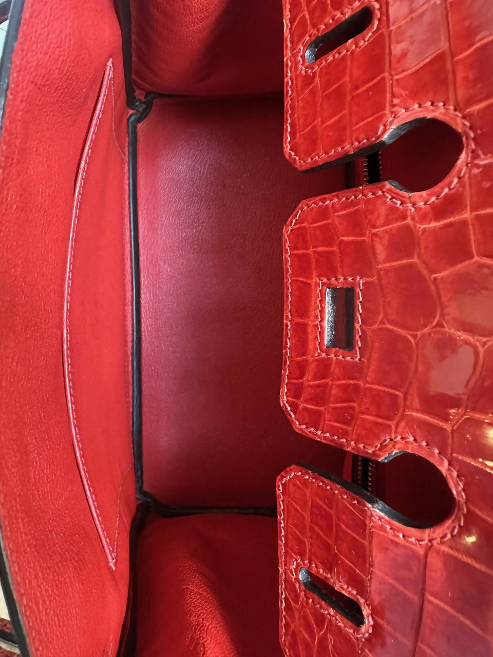 Hermes Birkin 25 Braise Shiny Niloticus Crocodile Leather Palladium Hardware