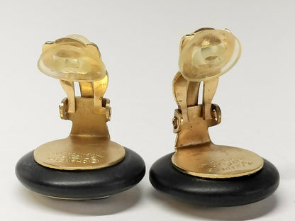 Chanel Vintage 97P Enamel Black & White Round Bean Clip-on Earrings